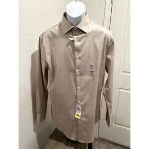 Calvin Klein Men Regular Fit Shirt Taupe Size Large Neck 16 Sleeve 32/33 Stretch